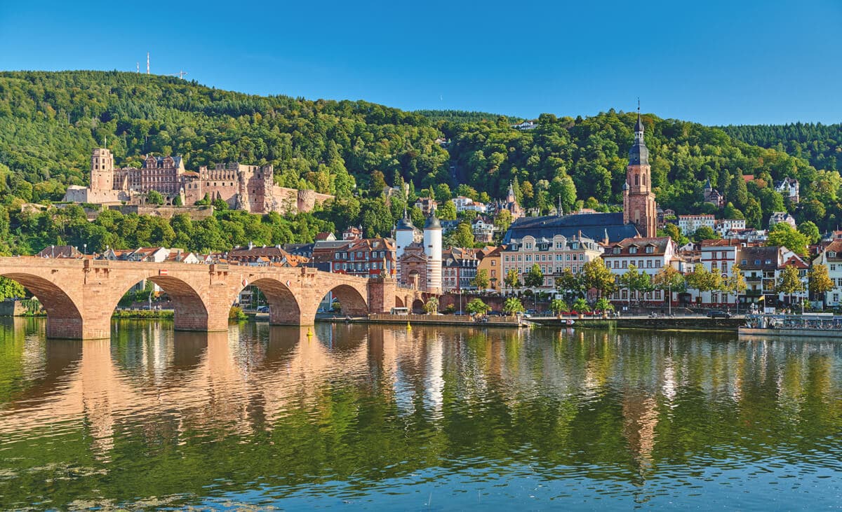 Heidelberg — Alte Brücke, Neckar und Schloss